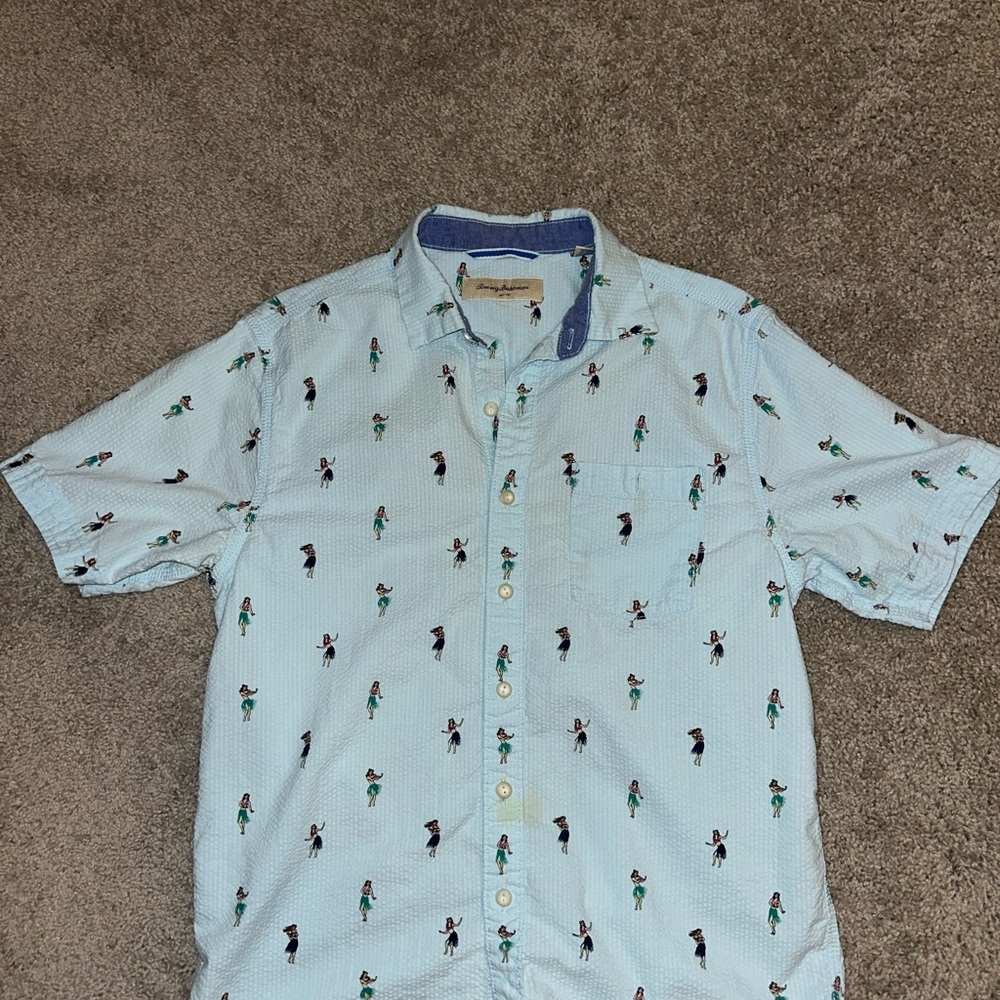 Tommy Bahama Light Blue Shirt with Surfer Print